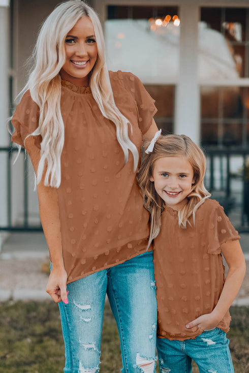 Ruffled Sleeve Swiss Dot T-Shirts